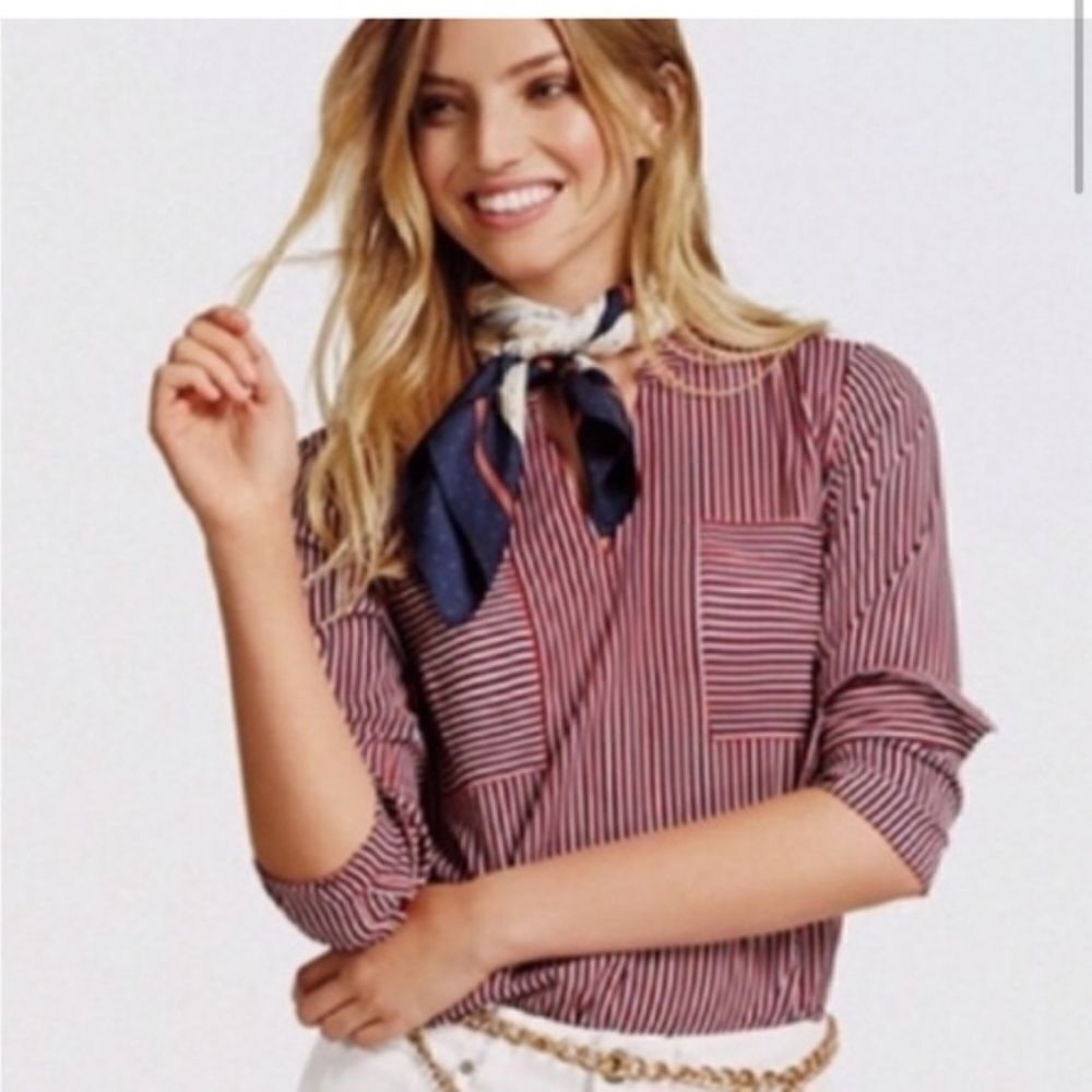 Cabi Red, White & Blue Popover Blouse, Size Small